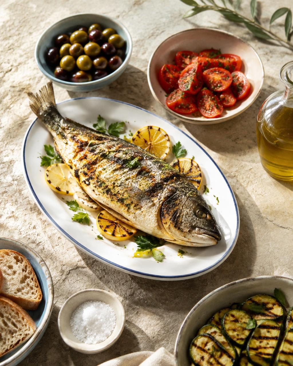 Mediterranean spread of fish, olives and tomatoes